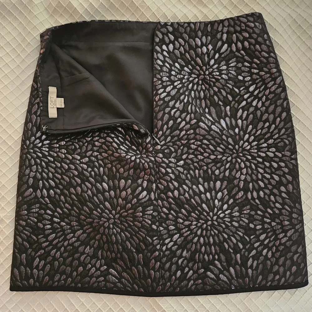 LOFT Petite Black Metallic Patterned Faux Wrap Mini Skirt - Picture 4 of 9
